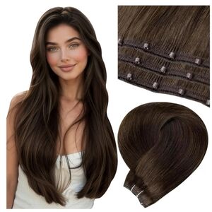 LaaVoo Beaded Weft Hair Extensions Human Hair Brown 20 Inch
